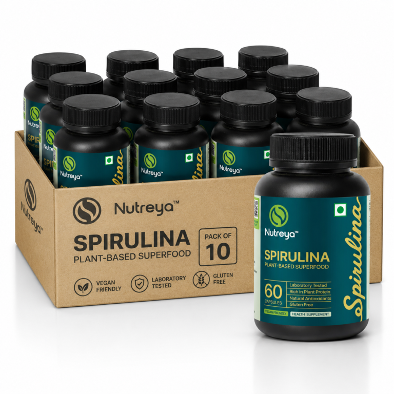 Nutreya Premium Spirulina Capsules (500mg) | Pack of 10 | Organic Plant-Based Superfood & Antioxidant Supplement | Vegan & Gluten-Free